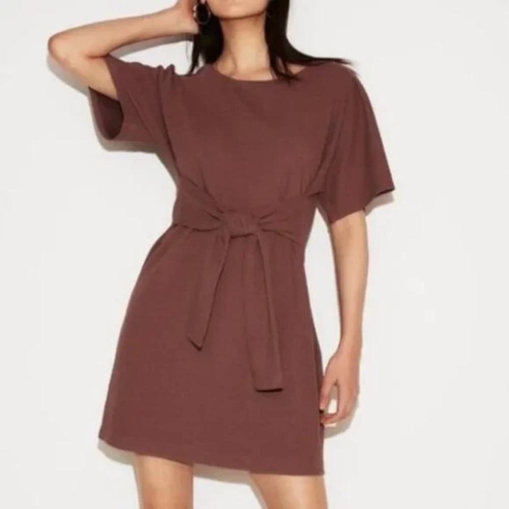 Express Mauve Tie Waist Mini‎ Dress Soft Girl Y2K Short Sleeve XS